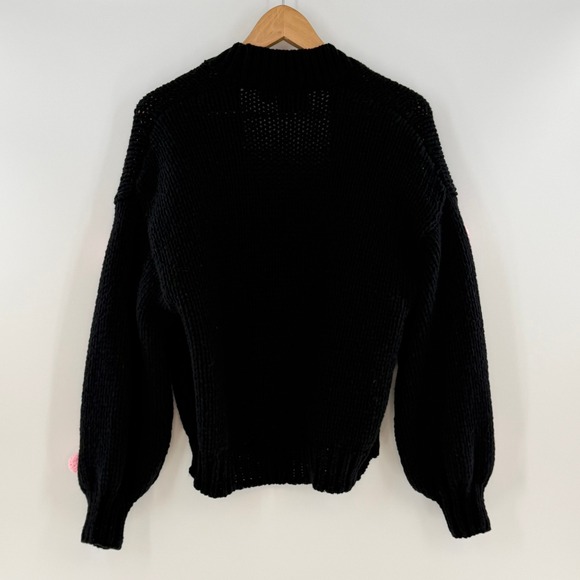 Anthropologie Maeve Susannah 3D Heart Cardigan Sweater Black Pink OS - Picture 2 of 9
